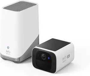eufy security S220 SoloCam with HomeBase 3, Solar Security Camera, Wireless Outdoor Camera, Continuous Power, 2K Resolution, Wireless, 2.4 GHz Wi-Fi, No Monthly Fee, HomeBase 3 Compatible