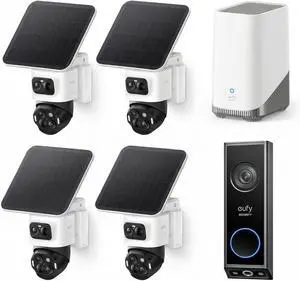 eufy Security eufyCam S4 4-Cam Kit with Video Doorbell E340, 4K Solar Camera Wireless Outdoor, 3-Lens PTZ Cam, 360° View, Whole-Home Coverage, AI Recognition, 8X Zoom, No Monthly Fee, Local Storage eufy Security eufyCam S4 4-Cam Kit with Video Doorbell E340, 4K Solar Camera Wireless Outdoor, 3-Lens PTZ Cam, 360° View, Whole-Home Coverage, AI Recognition, 8X Zoom, No Monthly Fee, Local Storage