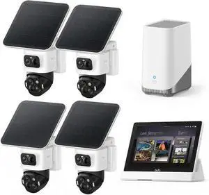 eufy Security eufyCam S4 4-Cam Kit with Smart Display E10, 4K Solar Camera Wireless Outdoor, Triple Lens PTZ Cam, 360° View, Multi-Screen Streaming, AI Recognition, 8X Zoom, No Monthly Fee eufy Security eufyCam S4 4-Cam Kit with Smart Display E10, 4K Solar Camera Wireless Outdoor, Triple Lens PTZ Cam, 360° View, Multi-Screen Streaming, AI Recognition, 8X Zoom, No Monthly Fee