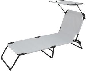 TakeIt Lounge Chairs, Chaise Lounge for Patio Beach Outdoor Camping Yard Pool Folding with Sunshade Removable Pillow 3 Adjustable Positions Reclining Bed Grey