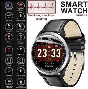 TakeIt Men Smart Watch Bluetooth ECG PPG Smartwatch Color Screen Heart Rate Sleep Monitor Multi-sport Fitness Tracker Leather Strap for IOS Android