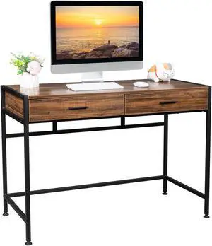TakeIt 41.9" Computer Desk Gaming Desks Study Table with 2 Drawers Retro Wood Table Top for Home Office Study Writing