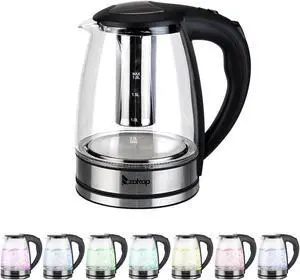 TakeIt Electric Kettle Glass Tea Kettle Water Heater Boiler Fast Boiling Heating 1500W 1.8L Large with 7 Colors LED