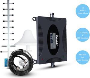 Lintratek 4G LTE Signal Booster Verizon AT&T T-Mobile Band 4 1700MHz Cellular Signal Amplifier Repeater Kit Voice & Data for Home/Cottage/Office LCD Display 65dB FCC