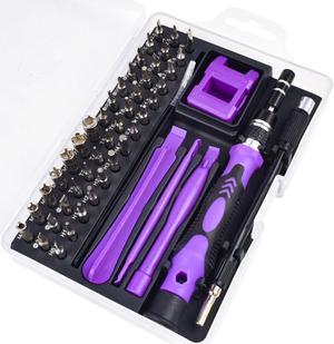 52PCS Precision Screwdriver Set with Case 52 in 1 Magnetic Screwdriver Bit Set with Flexible Shaft, Extension Rod Replaceable Bits for Laptops, Smartphone and More(Purple in Black)