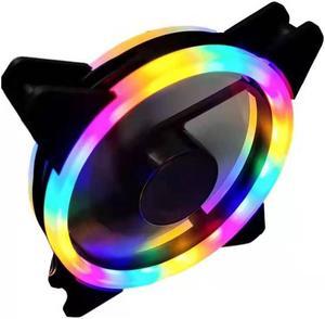 12cm Case Fan, Double Ring LED Rinbow Colors 11-Blade Radiator Fan, Computer PC Chassis CPU Cooling Fan CPU Cooler, 1 Pcs