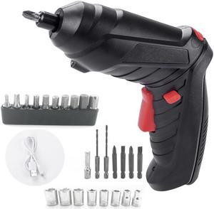 27 in 1 Cordless Screwdriver, 3.6V Black Electric Screwdriver Rechargeable Handle Drill Driver with USB Charging Cable and Accessories, 1 Set