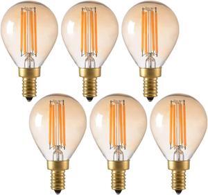 4W Vintage Edison LED Filament Light Bulb, Dimmable, 2200K Ultra Warm White, E12 Candelabra Base, G45/G14 Amber Glass Globe Cover, Antique Gold Tint, 40W Incandescent Replacement, Pack of 6