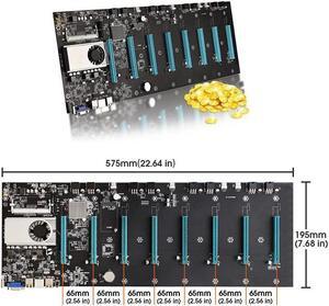 BTC-S37 Mining Motherboard CPU foFor Bitcoin Ethereumr Set 8 Video Card Slot Support DDR3 Memory Integrated VGA Low Power Consumption (65mm Interval)