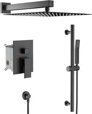 Square 2-Spray Patterns 12-Inch Wall Mounted Dual Shower Head in Matte Black