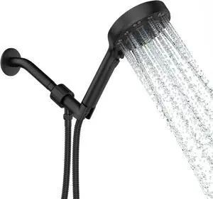 Lordear Shower Faucet Set 8-Setting Handheld Shower Head Set With Pause Switch Matte Black