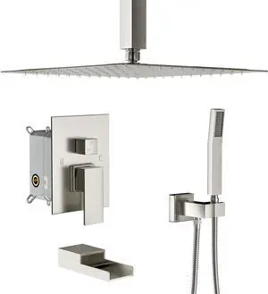 3-Spray Patterns 16-Inch Adjustable Ceiling Mounted Shower Head In Brushed Nickel