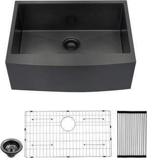 27"(L) x 21"(W) x 10"(H) Gunmetal Black Stainless Steel Farmhouse Kitchen Sink 16 Guage Undermount Apron Front Kitchen Sink