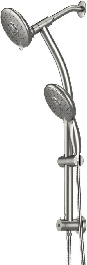 Dual Rain Shower Head with Handheld 24.9 Drill-Free Adjustable Height Slide Bar 5 Setting Shower Combo Set-Chrome