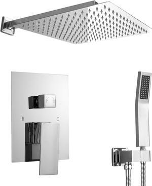 Dual Shower Head With Handheld and SUS 304 Stainless Steel Hose Wall Mounted Shower System-Chrome