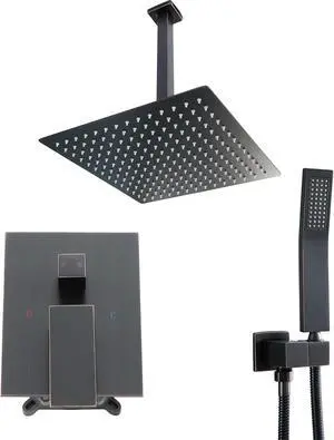 10'' Ceiling Rainfall Shower System Bathroom Luxury Rain Shower Hand and Handheld Shower with Brass Valve,Oil Rubbed Bronze