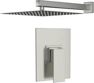 Wall Mount Shower Faucet Set ,10'' Brushed Nickel Single Function Bathroom Shower System with Rough-in Brass Valve