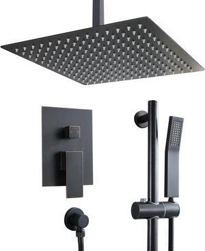 Oil Rubbed Bronze Ceiling Mounted Shower System Bathroom Luxury Rain Shower Combo 16'' High Pressure Shower Head and Handheld with Rough-in Valve and Slide Bar