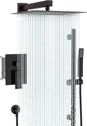Oil Rubbed Bronze Wall Mounted Shower System Bathroom Luxury Rain Shower Combo 10'' High Pressure Shower Head and Handheld with Rough-in Valve and Slide Bar