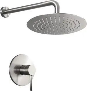 Brushed Nickel Wall Mounted Shower Faucet Set with Rough-in Brass Valve,10'' Single Function Bathroom Shower System Including Shower Arm