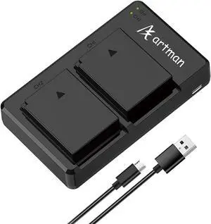Artman LP-E10 Battery and USB Dual Battery Charger for Canon EOS Rebel T7, T6, T5, T3, Kiss X50, Kiss X70, EOS 1100D, EOS 1200D, EOS 1300D, EOS 2000D Digital Cameras( 2-Pack 1600mAh)