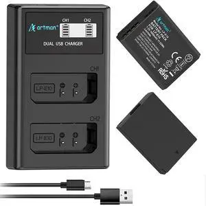 Artman Upgraded LP-E10 Battery and Dual LCD Charger for Canon EOS Rebel T6 T7 T3 T5 T100, EOS 1100D/1200D/1300D/2000D, Kiss X50 Kiss X70 Camera(2-Pack 1600mAh) Christmas