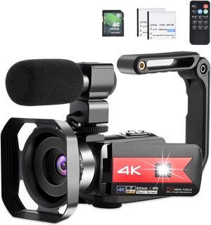 Video Camera 4K Camcorder Vlog Camera for YouTube, HD Digital Camera with 16X Digital Zoom and Night Vision, Video Recorder with Microphone (32GB SD Card, 2 Batteries Included