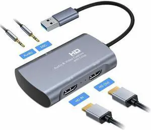 HDMI Audio Video Capture Card Game Capture Card HDMI to USB 3.0 Fast Transmission 1080P 60fps Dual Screen Mode Game Capture Recorder Device for Live Stream/YouTube/Video Record/PS4/PS3/Xbox