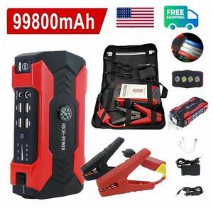 99800mah Car Jump Starter, Peak Car Battery Charger, 12V Jump Box Jumper Battery Pack, Portable Charger, Emergency LED Light, Escape Safty Hammer, Compass