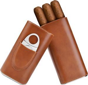 Cigar case cedar wood lined - cigar travel cutter humidor case (Brown)