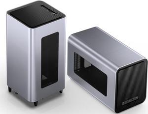 JONSBO V11 SILVER Mini-ITX Tower Computer Case,with PCI-E 4.0 Rise Cable ,Integrated Aluminum Alloy Shell ITX case, Pull-out Liner Design ,Support Air Cooling(Max.70mm),140mm FAN*1 , Silver