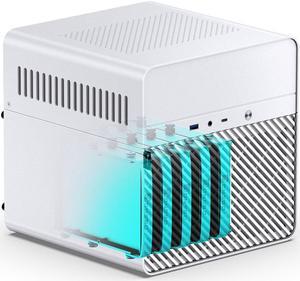 JONSBO N2 WHITE Mini NAS Case ITX, 5+1 Disk Bays Mini Aluminum with Steel Plate Case, Built-in 12cm Fan, SFX Power Bite (L150mm Max.), Support 65mm CPU Cooler , Integrated Upper Cover Removable,White
