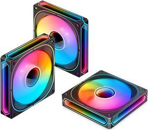 JONSBO FR-505B(Positive) 3 PACK, 120mm Case Fan, Positive Blade, H25MM ARGB Infinity Mirror Series,3 Sides ARGB lighting along with the Front ARGB ,Lower noise level,3pcs in Pack, Black