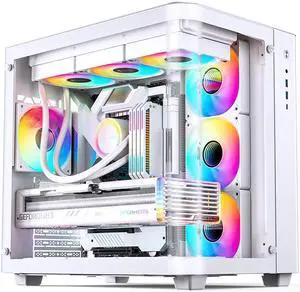 JONSBO TK-3 WHITE One-piece Curved Glass ATX Case, Separated Cabinet Case, Support BTF MB/Dual 360 AIO/ATX PSU/40Series GPU, with 10 Fan Positions, 270 Degree Side View Display,Column-less,White