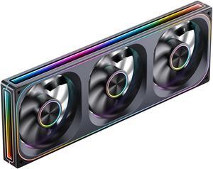JONSBO ZA-360B PC Case Fan, All-IN-One Single Frame Unit with 3x120mm ARGB Fans 4 Pin PWM,3Pin ARGB, Silent Computer Fan with 4-Sides Infinity Mirror Fan 2400RPM, Aluminum Nameplate, Black