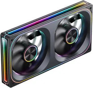 JONSBO ZA-240B Computer Case Fan, All(2)-IN-One, Single Frame Unit with 2x120mm ARGB Fans, 4 Pin PWM,3Pin ARGB, Silent Computer Fan with 4-Sides Infinity Mirror Fan 2400RPM, Aluminum Nameplate, Black