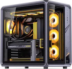 New JONSBO BO400 ATX Computer Case, Aluminum Frame, SP Back-Connect MB,High Comp PC Case,SP GPU 435mm/PSU 200mm/AIO360x3,3 Sided View,Top Front Interchangeable Glass/Mesh Desktop Display Chassis, Gray