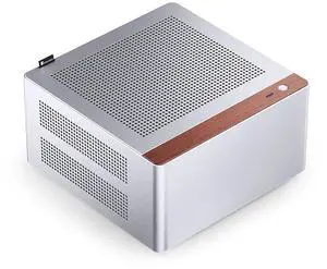 JONSBO NV10 SILVER  MINI ITX PC Case, Aluminum Alloy with Walnut Trim Desktop Case,  Compatible with 1U Flex PSU, low-Profile GPU,Compact &Portable 4.5L Case,with a PCI-E 4.0 Extended Cable, SILVER
