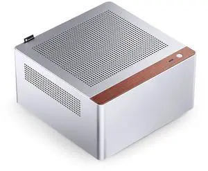 JONSBO N10 SILVER MINI ITX PC Case, Aluminum Alloy with Walnut Trim Desktop Case, Standing or Lying , Compatible with 1U Flex PSU,Compact & Portable 4.5L SFF Case, With 2Fans,4x2.5"SSD,SILVER