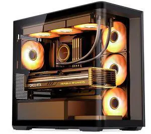 JONSBO D300 BLACK Micro-ATX Computer Case, One-piece Glass Panel AO270 Deg View , MATX Back Plug-in BTF MB, Support 360 AIO, Support 40-series GPU, Black