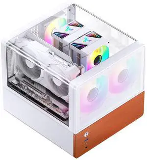 JONSBO V12 WHITE Micro ATX Mid Tower PC Case, Hyperboloid Glass Desktop Design, Separated Cabinet Structure,Walnut Wood,MATX Desktop Computer Chassis, GPU<260mm,ATX PSU,Front 120mm*2(Built-in) White