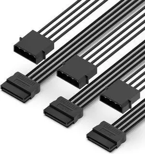 3 Pack SATA 15Pin Female to IDE Molex 4Pin Male HDD Extension Power Adapter Cable for Serial ATA Hard Drives, SATA HDD, SSD, CD Driver, CD Writer, CD ROM Drives Black 18 Inch 50cm