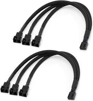 PWM Fan Splitter Adapter Cable Sleeved Braided Y Splitter Computer PC 4 Pin Fan Extension Power Cable 1 to 3 Converter for Computer ATX Case 4-Pin/3-Pin Cooling Fan Cable (11.8" -2 Pack)