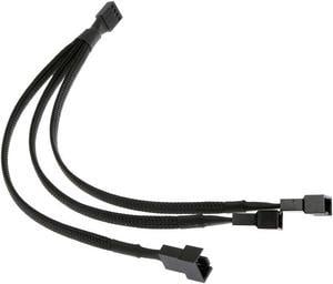 PWM Fan Splitter Cable 4 Pin Black Sleeved Case Fan Splitter Cable 1 to 3 Converter Braided Y Splitter Computer PC Fan Extension Power Cable 10.5 Inches (1 Pack)