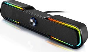 Computer Speakers, PC RGB Gaming Speakers USB Powered Wired Computer Soundbar with Enhanced Stereo Bass LED Light,Dual-Channel Desktop Speakers for PC Laptop Tablet Smartphones (Black)