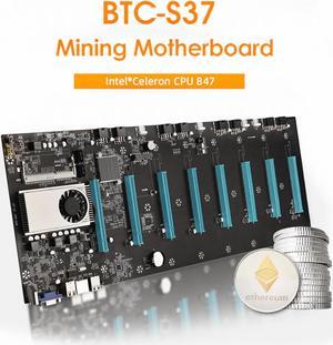 BTC-S37 Mining Motherboard, Mining Machine Motherboard CPU 8 Video Card Slots  8 GPU DDR3 Memory Integrated, Onboard Memory, VGA Interface Low Power Consume for Mining Machine