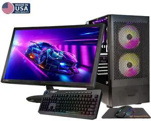Gigatech Gaming Apollo 5 Gaming PC Desktop Monitor Bundle - AMD Ryzen 5 5500 4.2GHz 6-Core, NVIDIA RTX 3050 GPU Graphics Card, 32gb DDR4 3200MHz, 512GB SSD + 2TB HDD, RGB, Windows 11, Wi-Fi