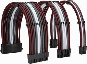 FormulaMod Sleeve Extension Power Supply Cable Kit 18AWG ATX 24P+ EPS 8-P+PCI-E8-P with Combs for PSU to Motherboard/GPU (Red Black Grey White)