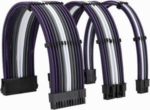 FormulaMod Sleeve Extension Power Supply Cable Kit 18AWG ATX 24P+ EPS 8-P+PCI-E8-P with Combs for PSU to Motherboard/GPU (Purple Black Grey White)