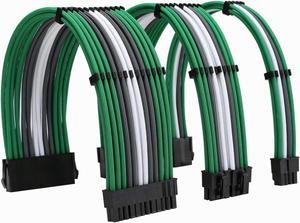 FormulaMod Sleeve Extension Power Supply Cable Kit 18AWG ATX 24P+ EPS 8-P+PCI-E8-P with Combs for PSU to Motherboard/GPU (Dark Green Grey)